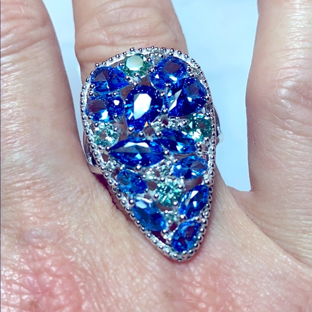 Lab Created Blue Spinel & Green Spinel Ring - Picture 4 of 12